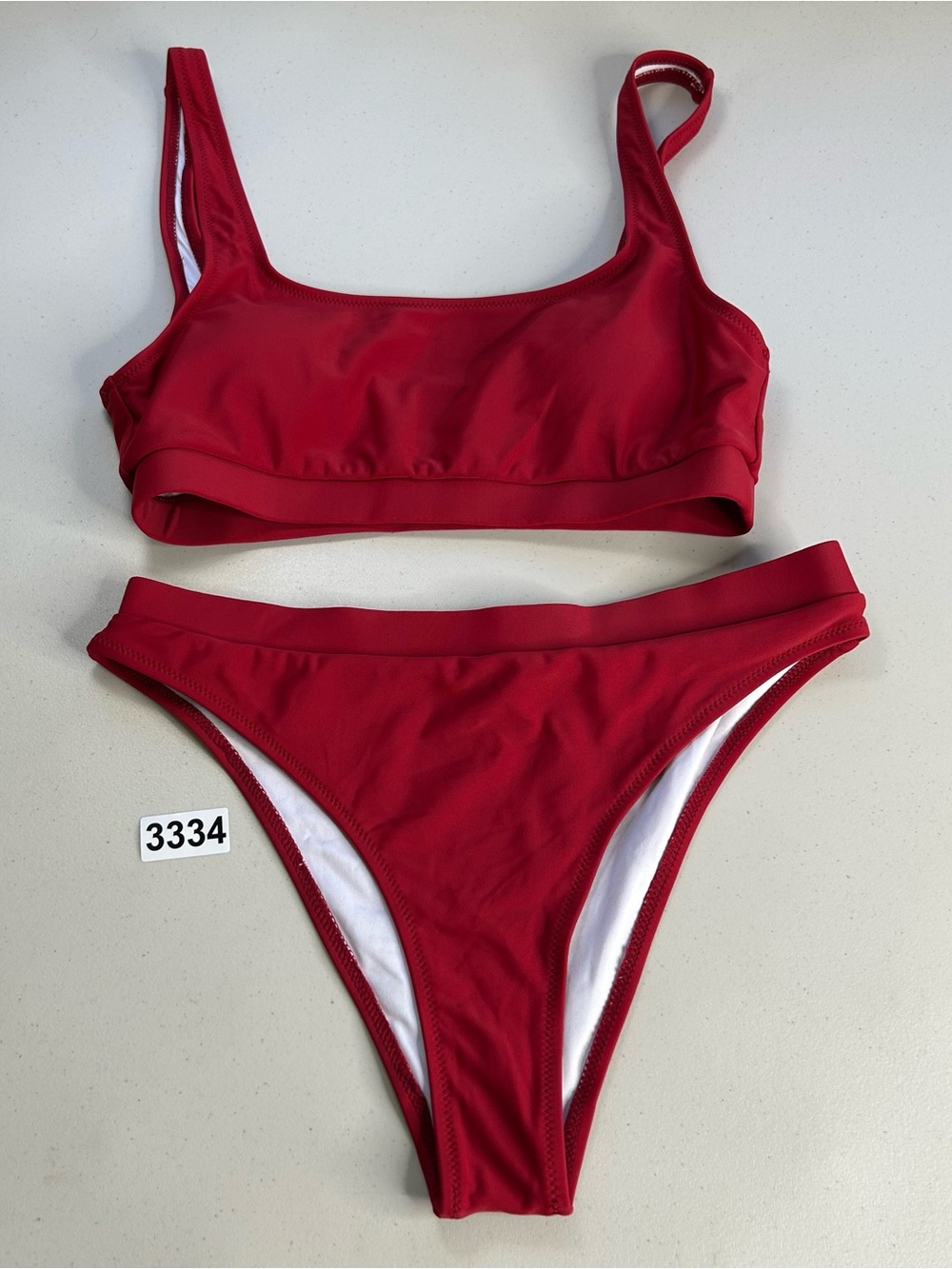 Women’s Bikini Set Red Small Wide Strap Top High Waist Bottom